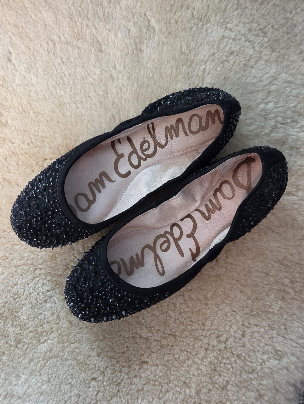 Sam Edelman Black Crystal-Embellished Flats | Size 7 US